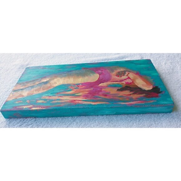 "Like a Fish" Original Oil Painting on Cradled Wood Panel 12"w x 6"h x 0.8"d - Picture 5 of 5